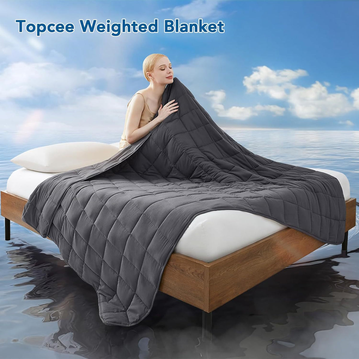 Quilted Microfiber Weighted Blanket for Sleep & Relaxation, Multiple Sizes and Weights teemdrop