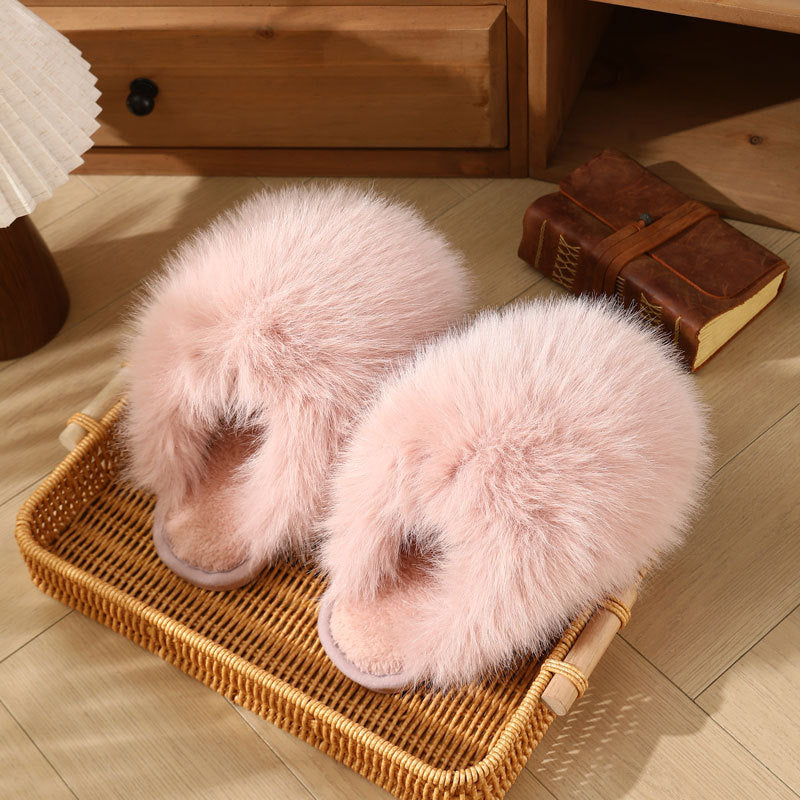 Women Fluffy Plush Slip-on Anti-Slip Home Slippers with Thick Warm Fur Lining teemdrop