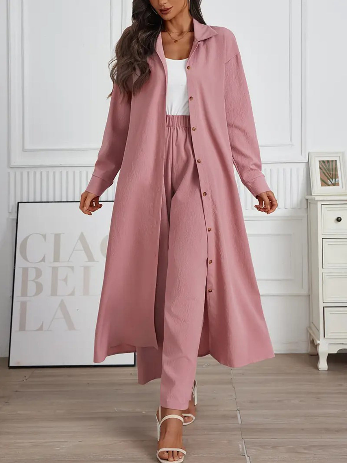 Casual wide-leg straight-leg pants set of two pieces