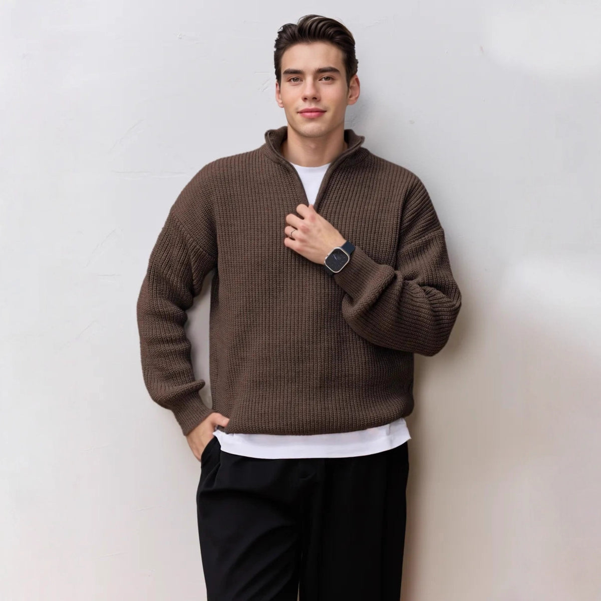Men's Half-Zip Stand Collar Knit Pullover