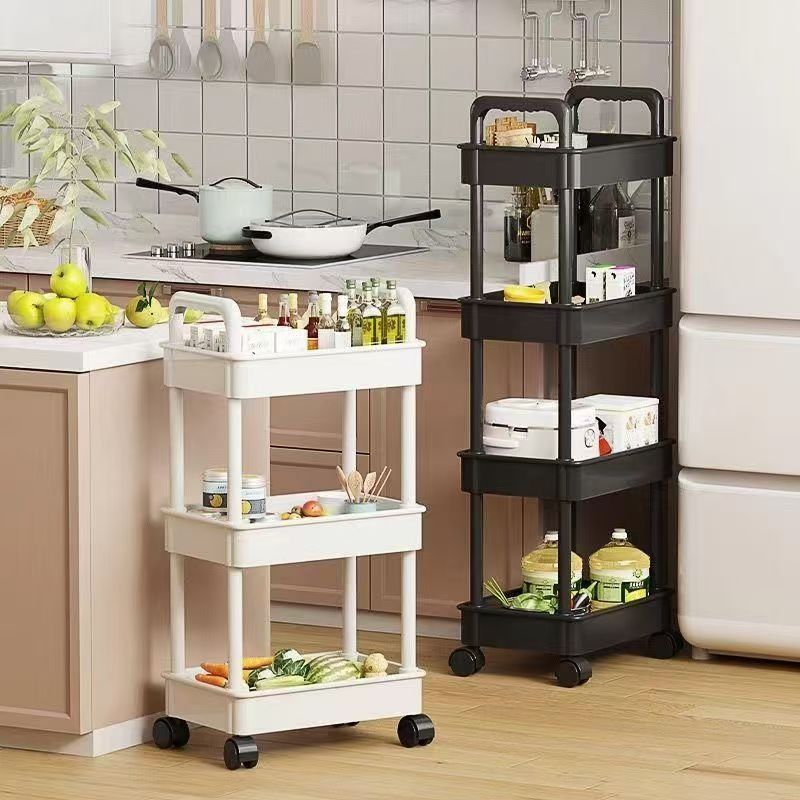 Foldable Multi-Layer Plastic Rolling Storage Cart with Wheels for Kitchen and Bathroom teemdrop