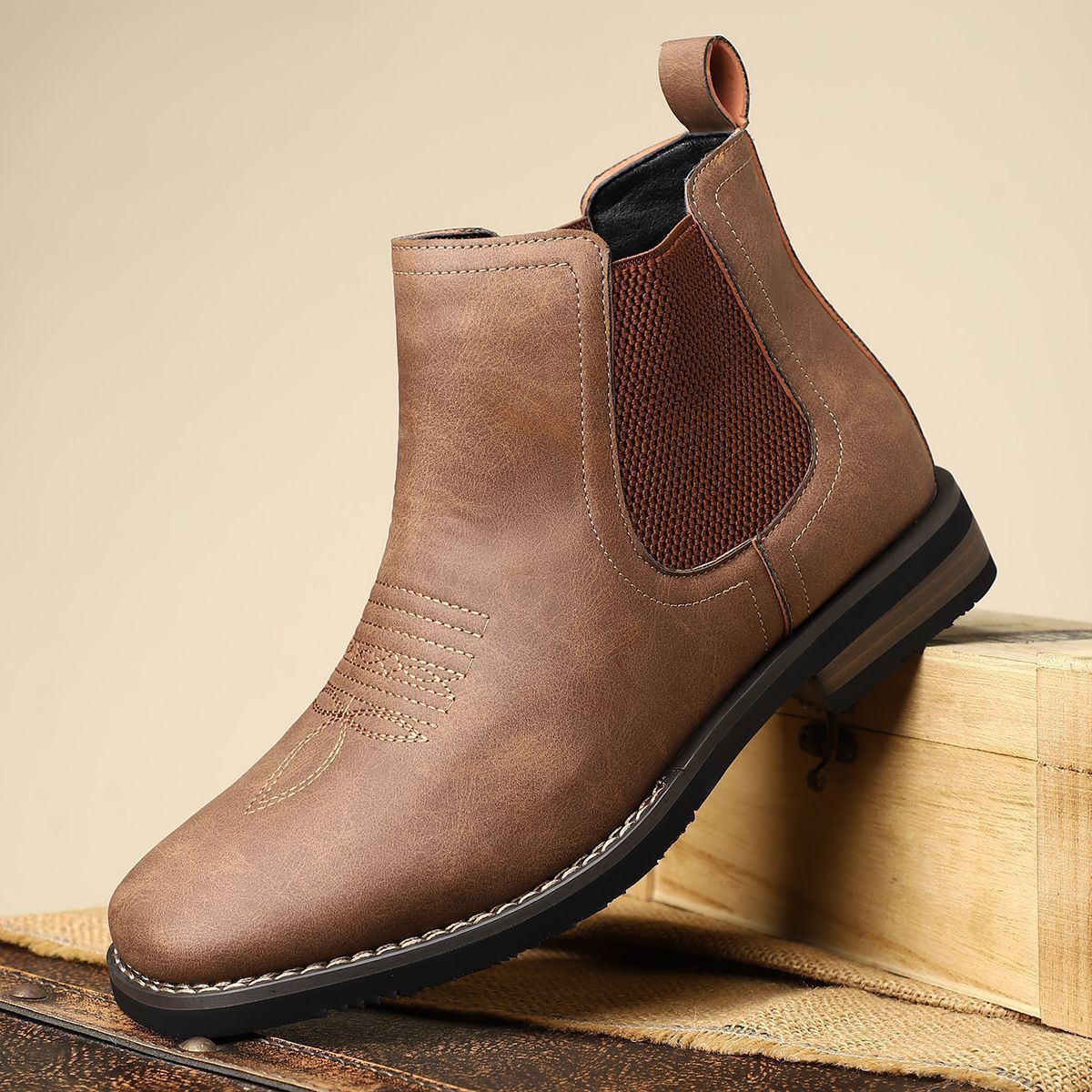 Men's Chelsea Style Faux Leather Mid-Calf Casual Boots teemdrop