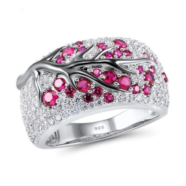 Gold-Plated Branch Flower Inlaid Stone Ring