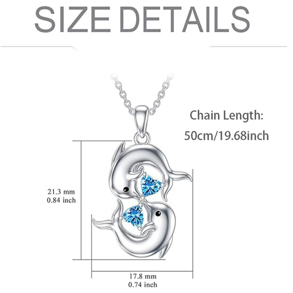Blue Heart Zircon Dolphin Pendant Alloy Necklace teemdrop