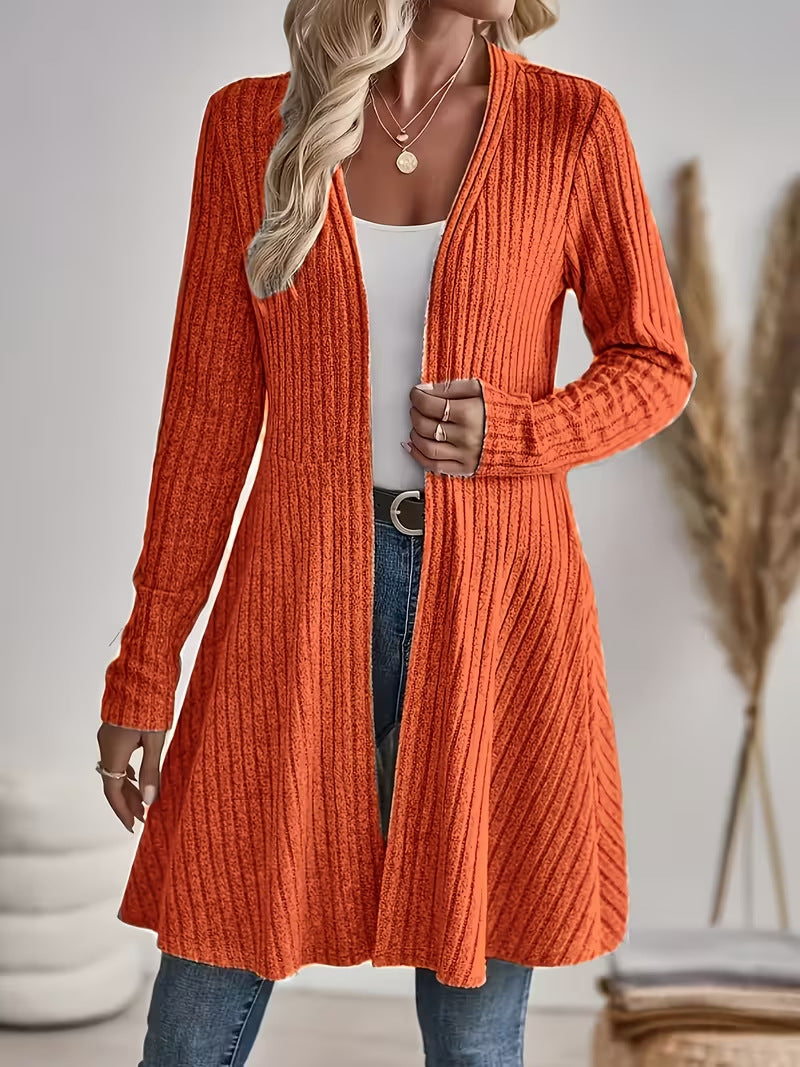 Women's Soft Brushed Ribbed Long Sleeve Open Cardigan