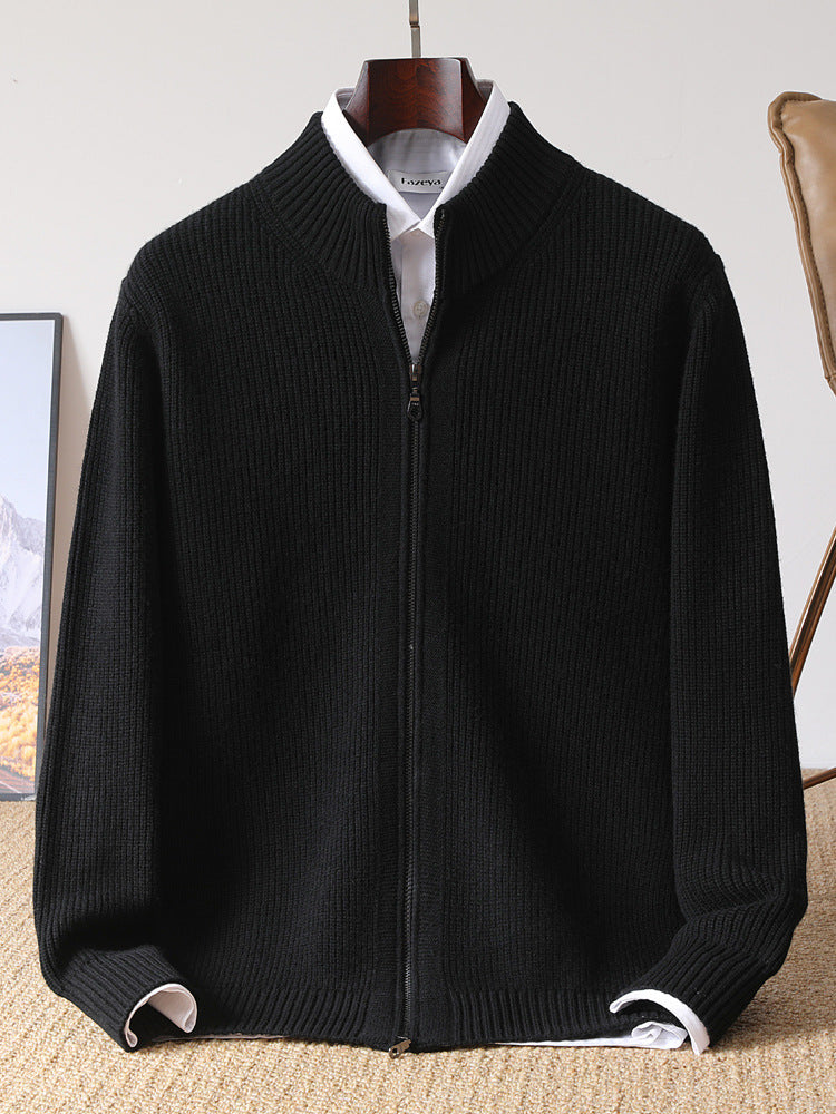 Men's 100% Wool Stand Collar Zip Cardigan teemdrop