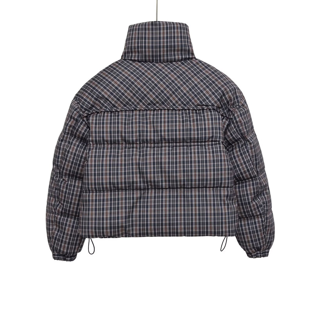 Womens Winter Plaid High Collar Zip Up Cotton Padded Coat