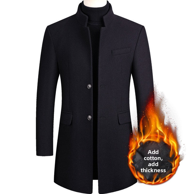 Men's Woolen Slim-Fit Mid-Length Coat teemdrop