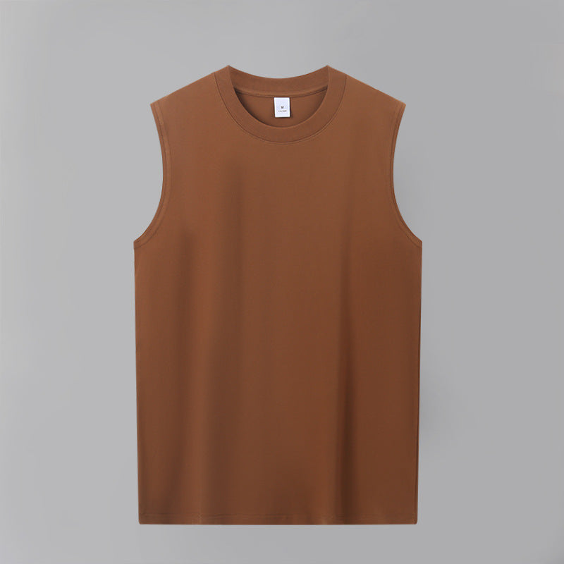 Men?s Heavyweight Pure Cotton Sleeveless V-Neck Gym Training Tank Top teemdrop