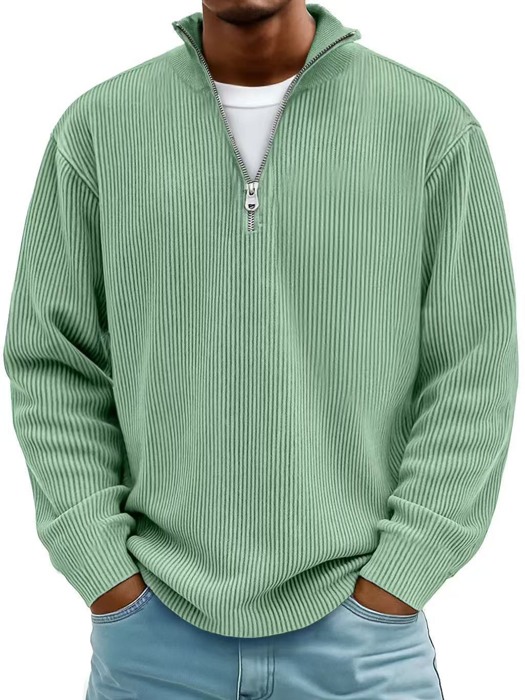 Men's Stand Collar Zipper Corduroy Long Sleeve Polo Shirt teemdrop