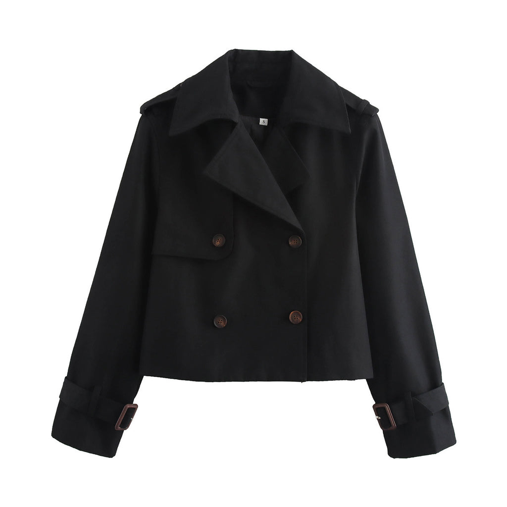 Double-breasted short trench coat teemdrop