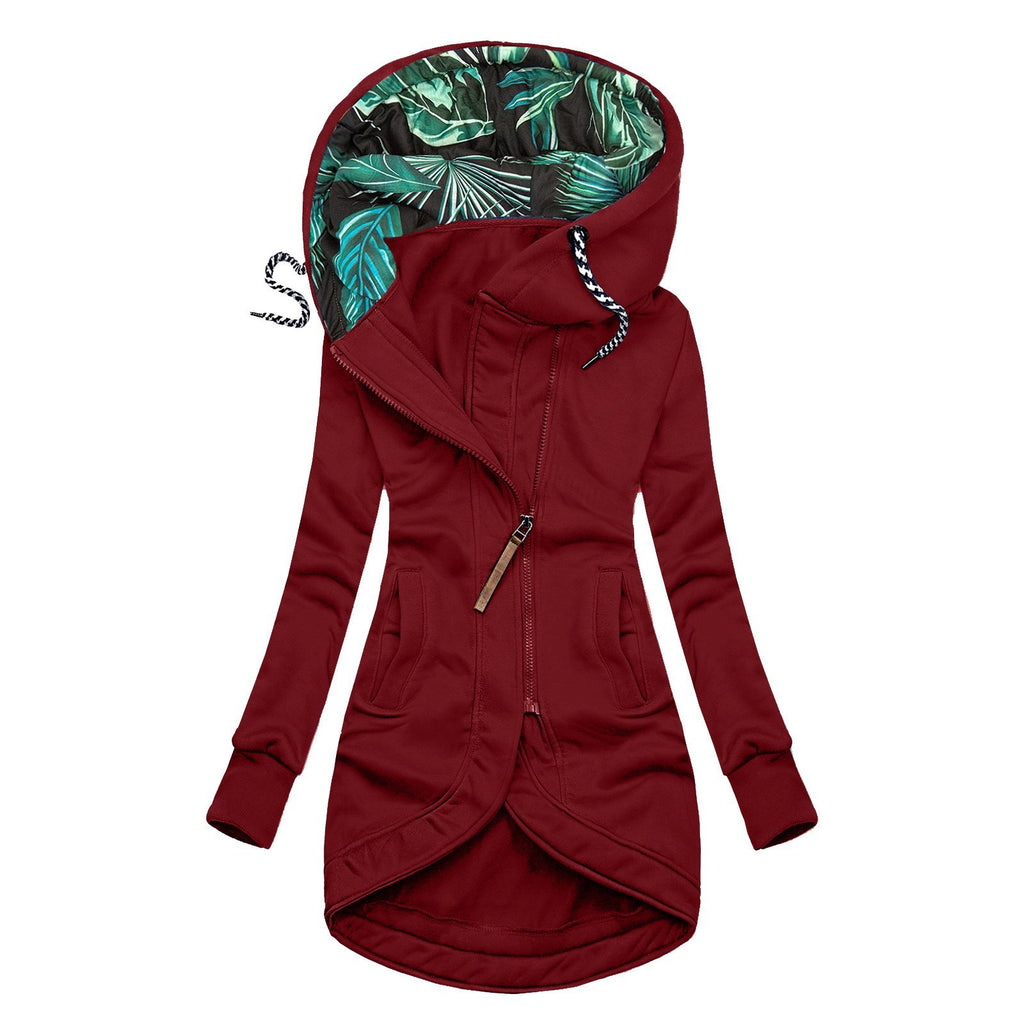Solid-color fashionable hoodie with zipper