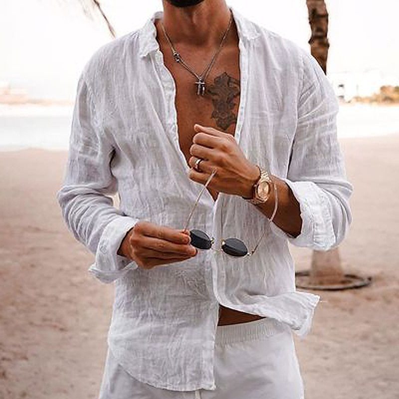Cotton-linen long-sleeve shirt teemdrop