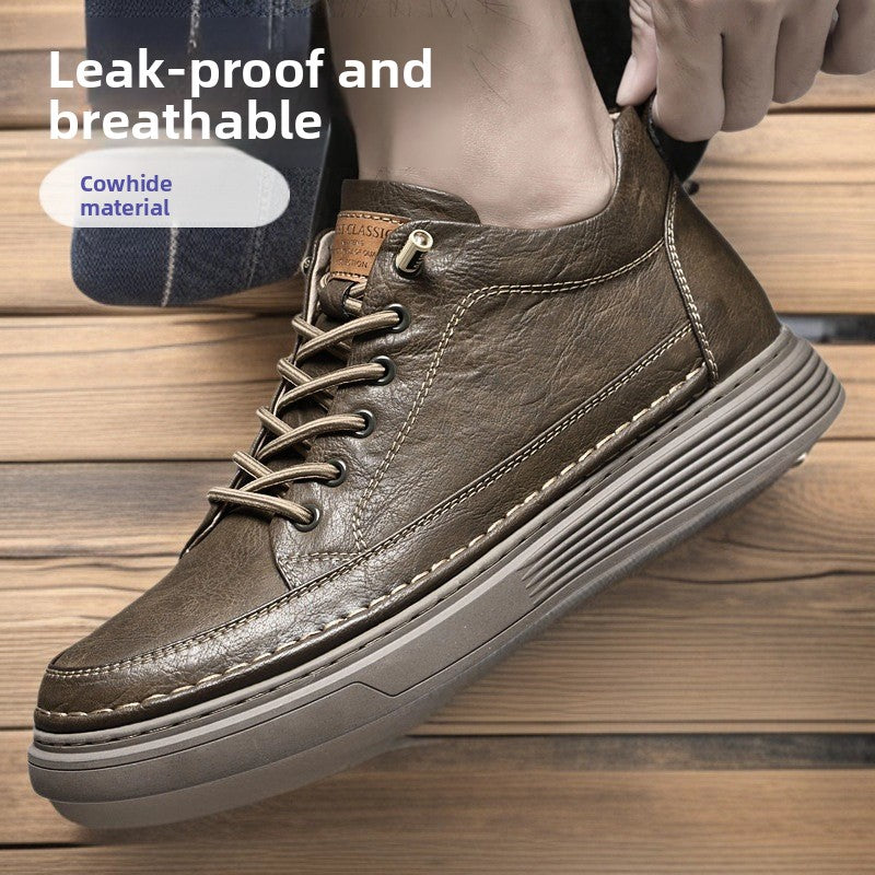 Men's Genuine Leather Sneakers Invisible 6cm Height-Increasing teemdrop