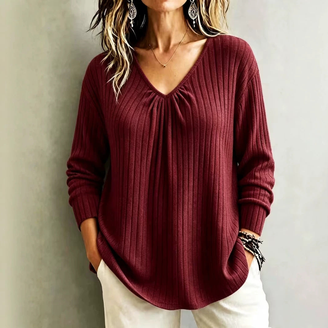 Long-sleeved pullover knit sweater teemdrop