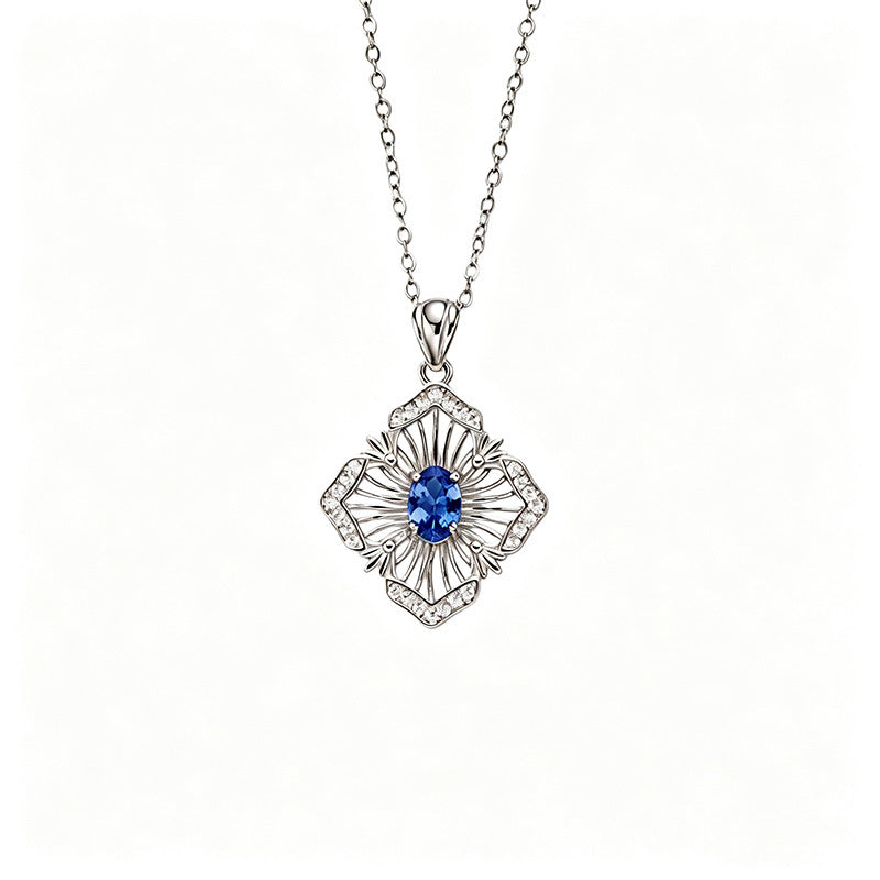 S925 Sterling Silver Natural Birthstone Geometric Pendant Necklace
