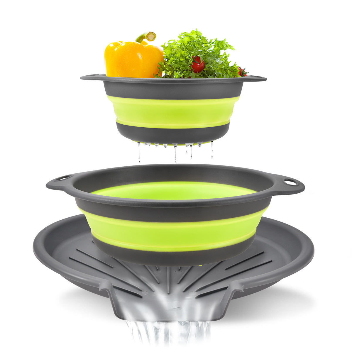 Silicone Collapsible Kitchen Washbasin with Adjustable Base, Dual-Handle Fruit and Vegetable Draining Basket