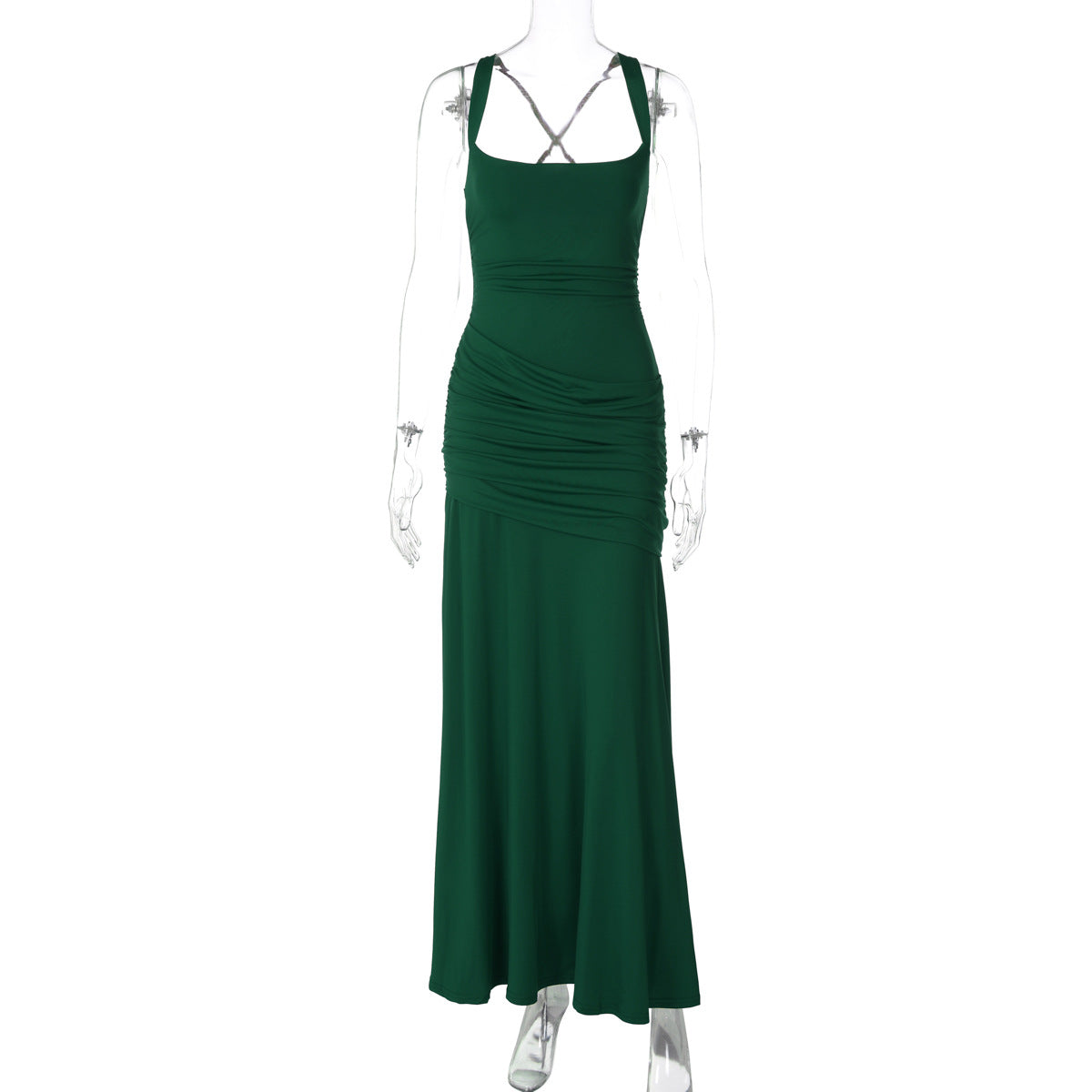Women's Sleeveless Solid Color Bodycon Maxi Dress with Back Tie teemdrop