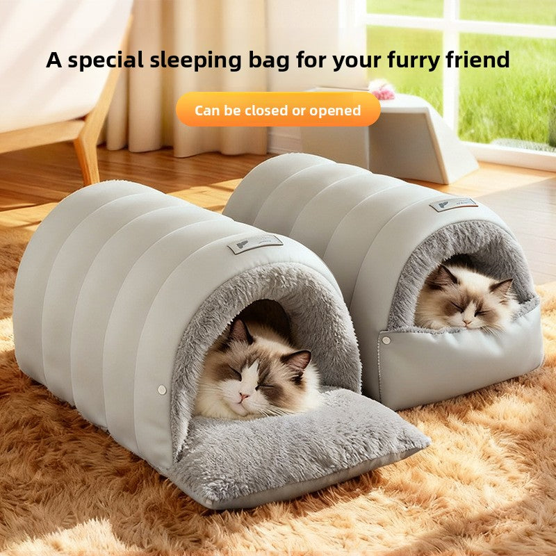 Semi-enclosed leather sleeping bag cat litter teemdrop