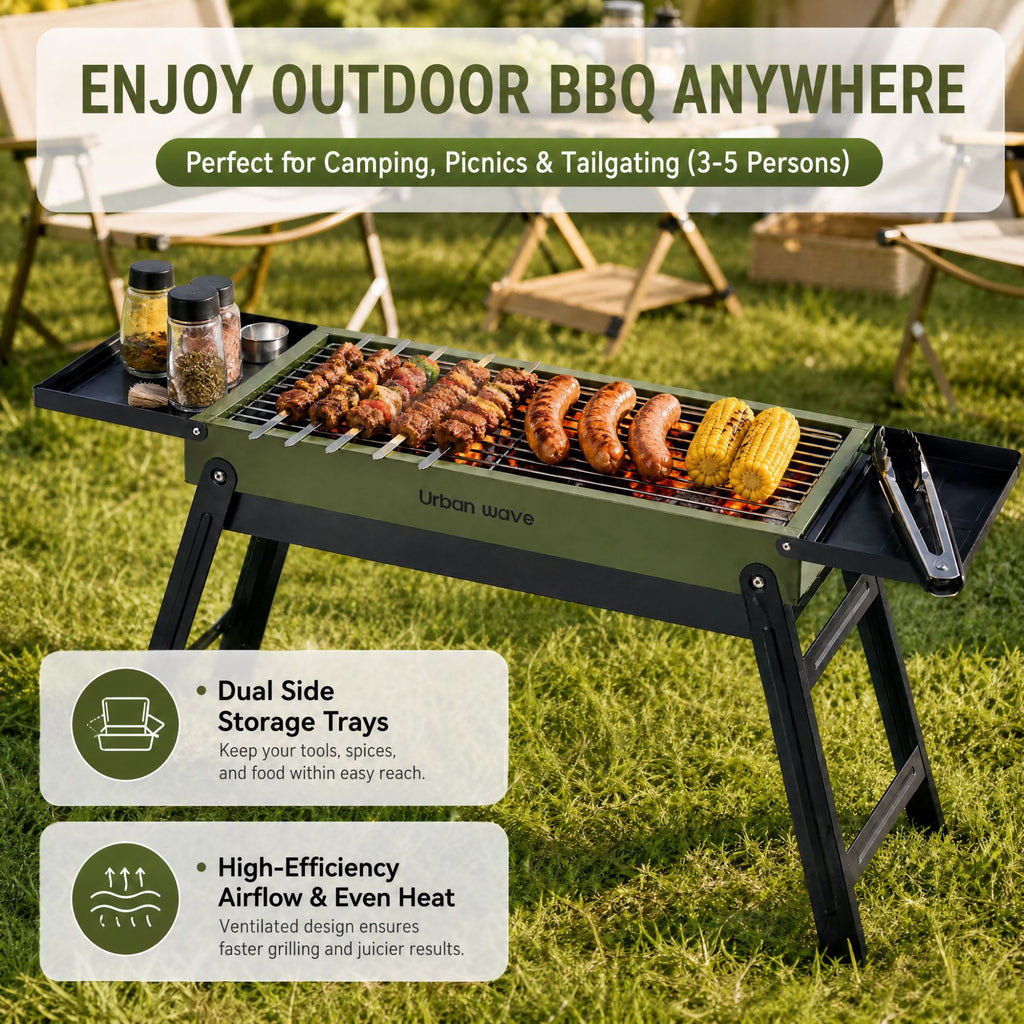 Portable Outdoor Stainless Steel Folding Charcoal Grill teemdrop