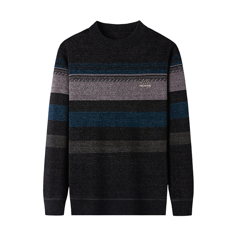 Men's Thickened Warm Striped Round Neck Long Sleeve Knitted Sweater teemdrop