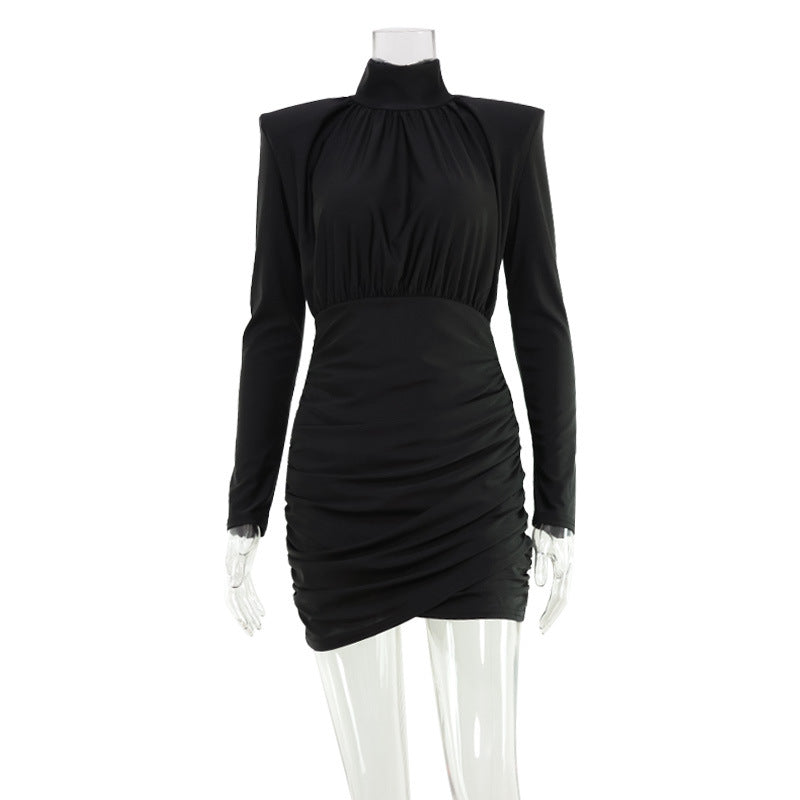 Women's Elegant High-Waist Irregular Hem Long Sleeve Dress