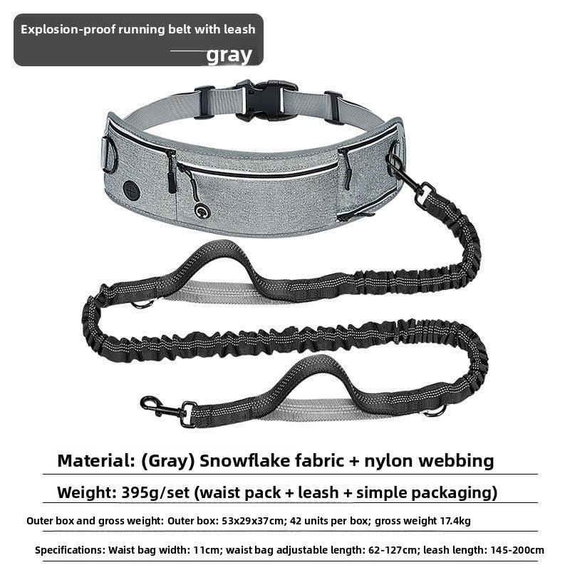 Reflective Nylon Hands-Free Running Dog Leash with Waist Bag