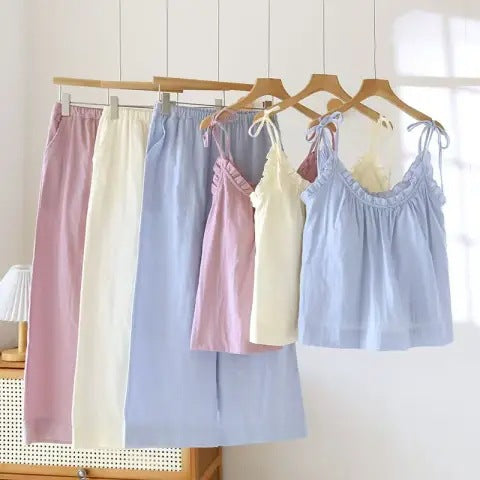 Womens Sleeveless Pajama Set with Suspenders
