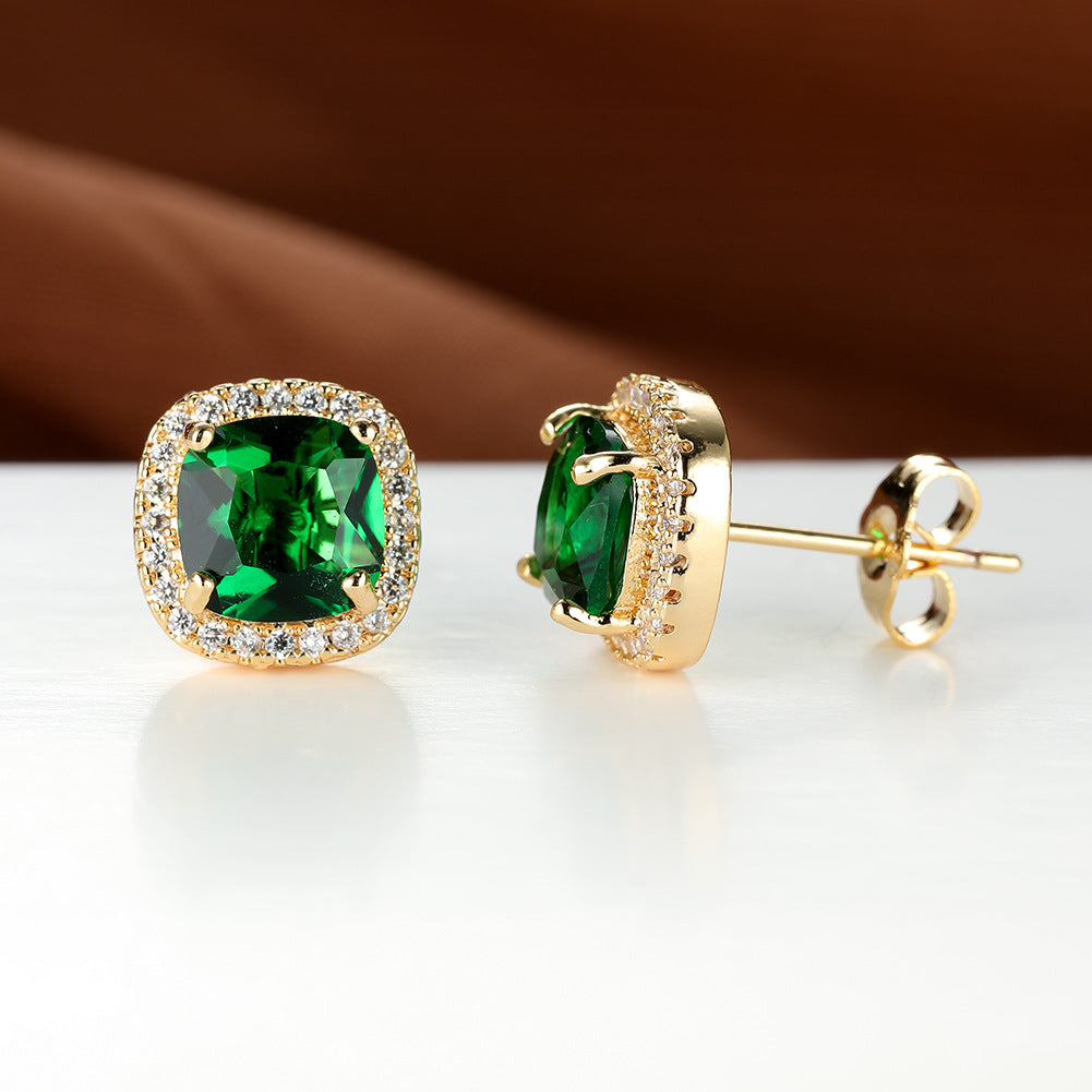 Geometric Full Diamond Zircon Earrings for Women Electroplated Copper Studs