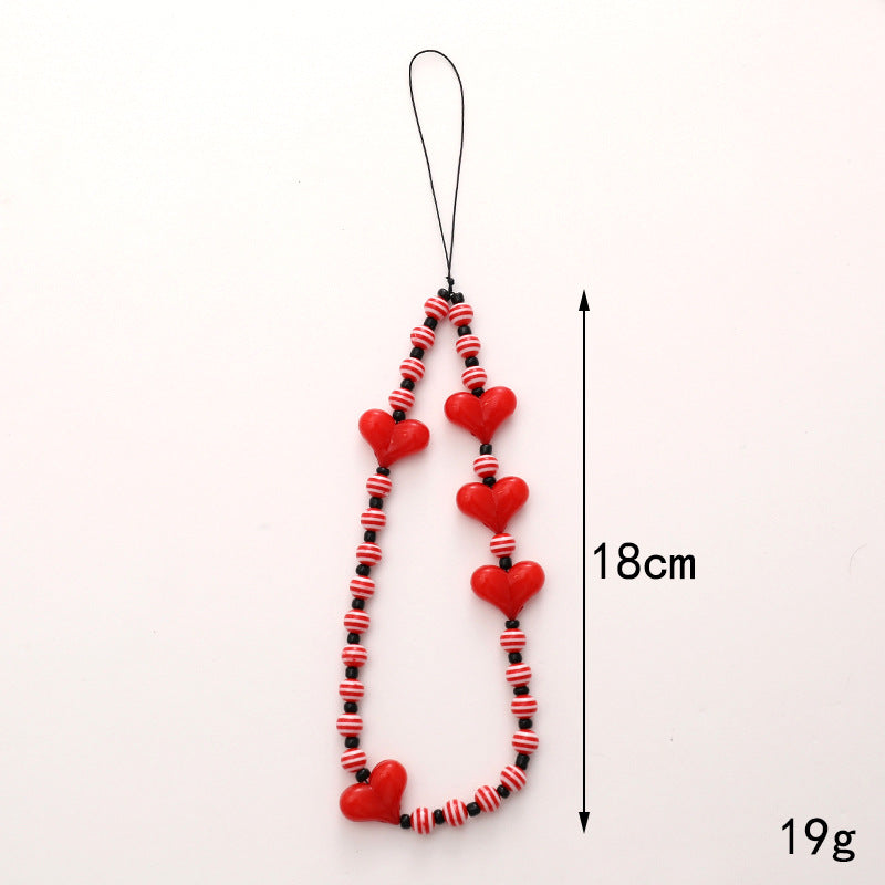 Colorful Heart Bead Phone Wrist Strap