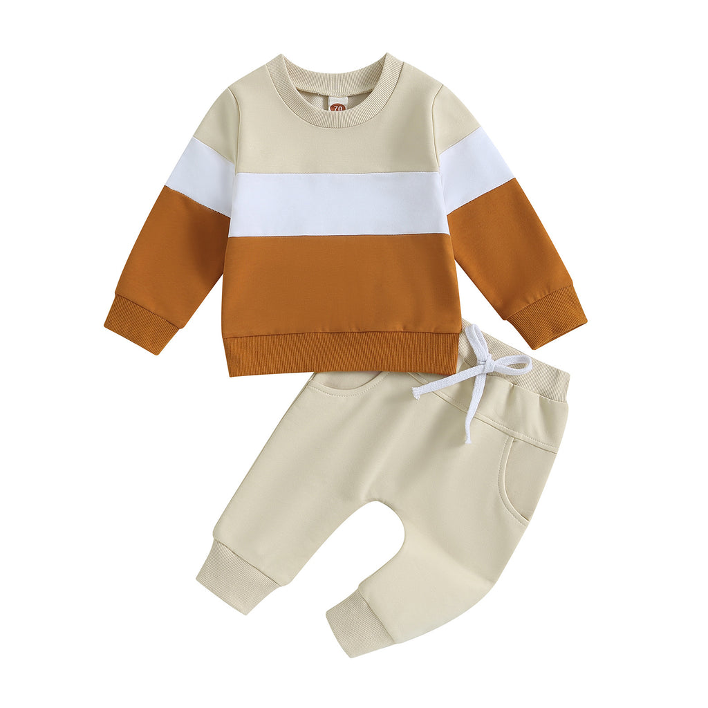 Baby Boy Color Block Long Sleeve Sweatshirt and Trousers Cotton Set teemdrop