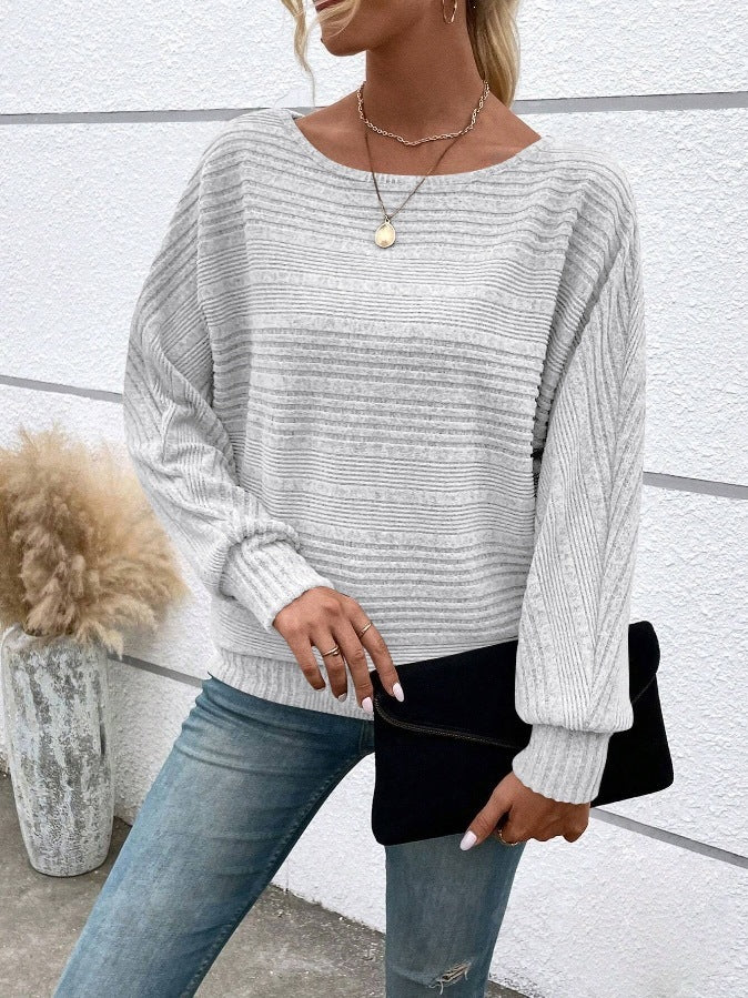 Solid-color long-sleeve knit sweater teemdrop