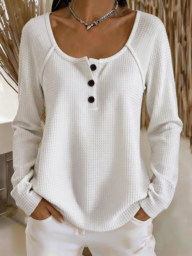 Waffle-knit long-sleeve T-shirt teemdrop