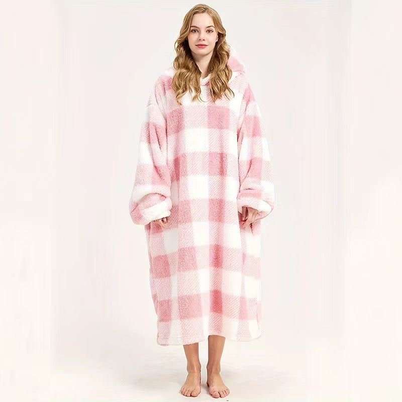 Hooded Fleece Pullover Robe Thickened Warm Loungewear teemdrop