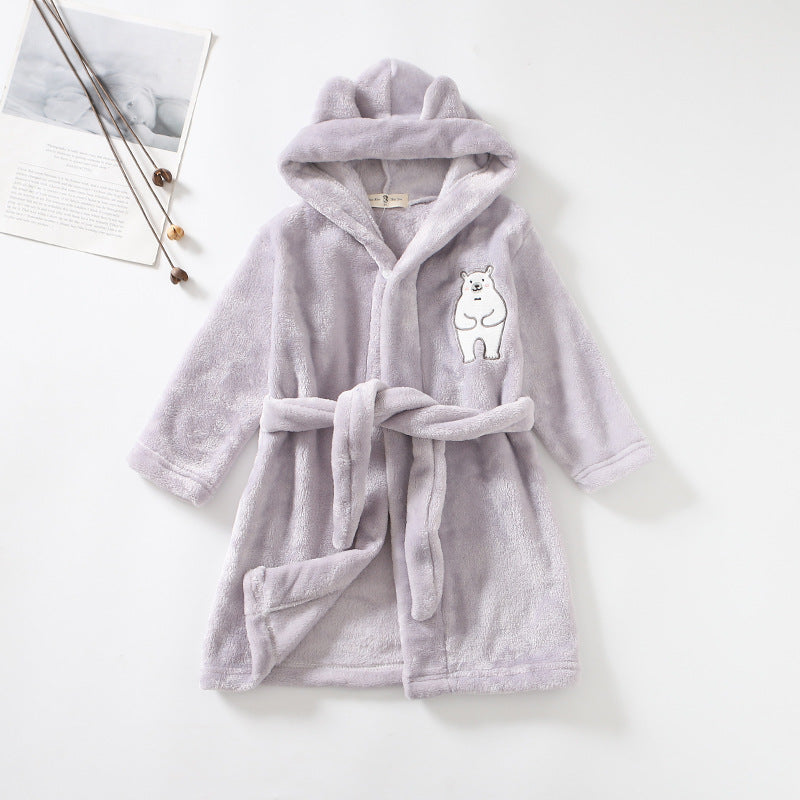 hildren Flannel Hooded Animal Bathrobe for Boys Girls