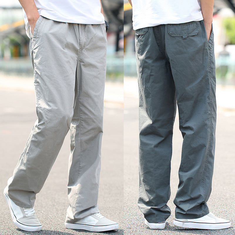Men Pure Cotton Loose Fit Multi-Pocket Cargo Pants Breathable Straight Leg Casual Trousers teemdrop