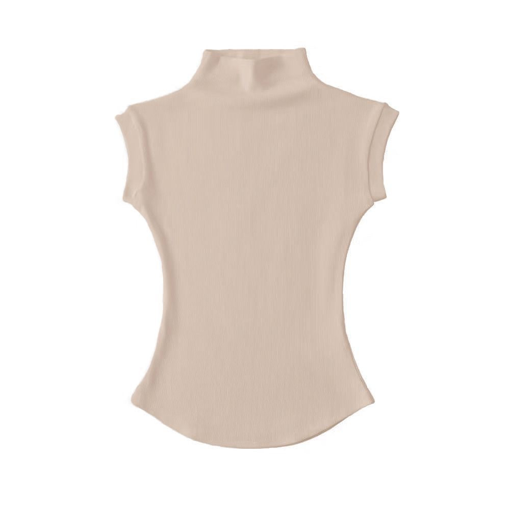 Women's Asymmetrical Half-Turtleneck Short Top Summer Sleeveless Slim Fit Solid Color teemdrop