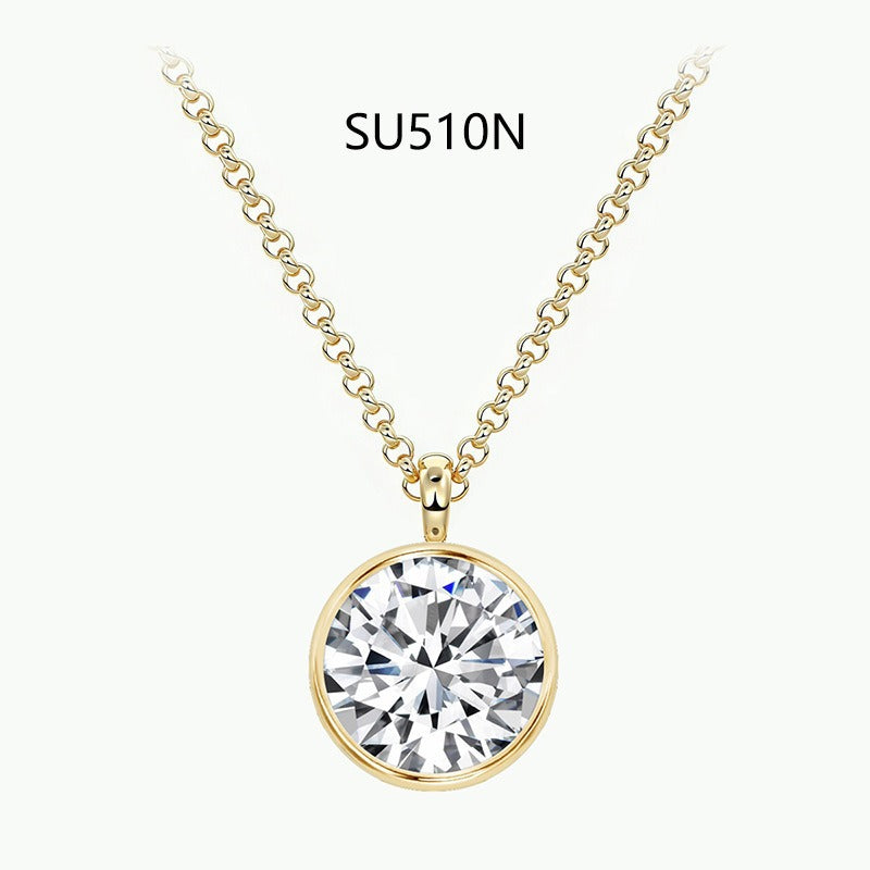 S925 Sterling Silver Gold-Plated Moissanite Pendant Necklace Simple Bezel Set Multi-Shape Jewelry teemdrop