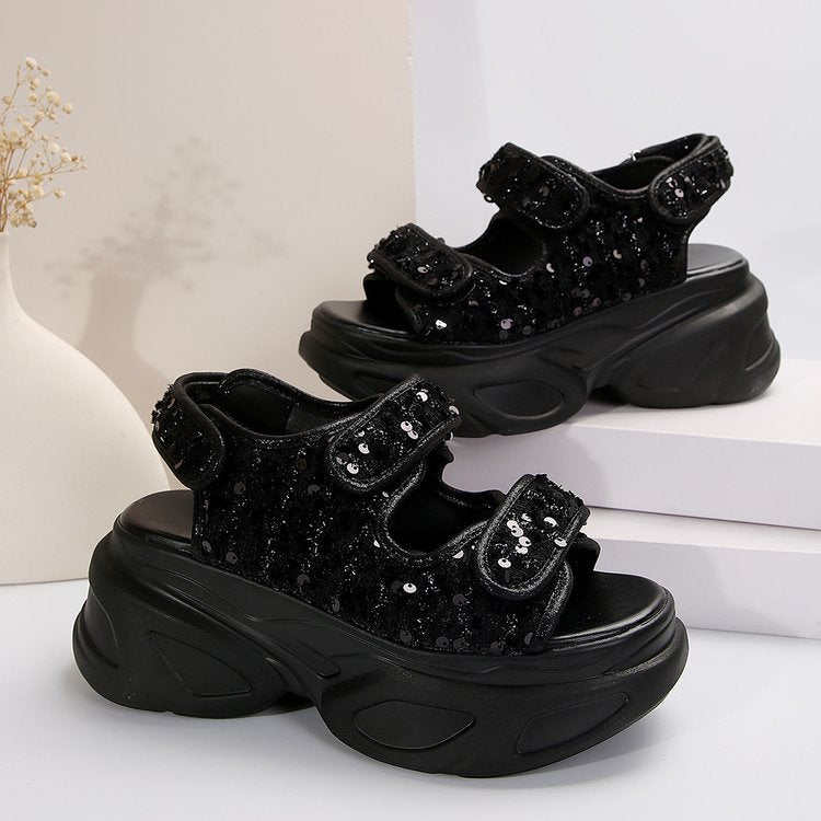 Womens Velcro Platform Flat Sandals teemdrop