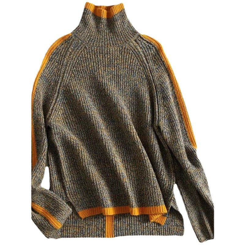 Women's Thick Turtleneck Color-Block Knit Sweater teemdrop