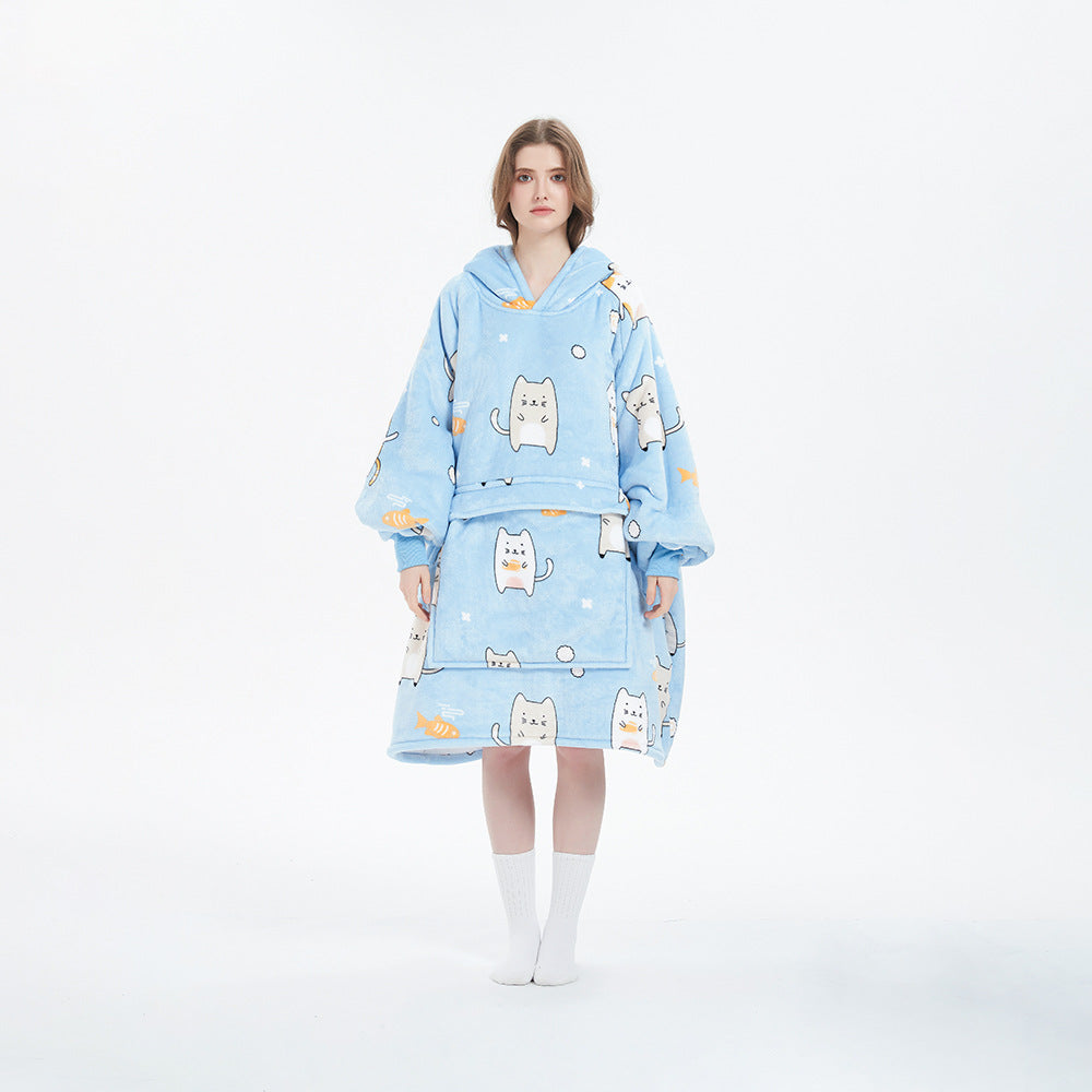 Oversized Flannel Hoodie Blanket with Pocket