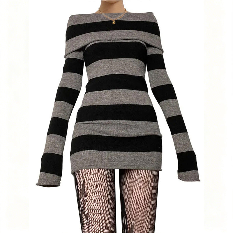 Striped Off-Shoulder Knitted Dress