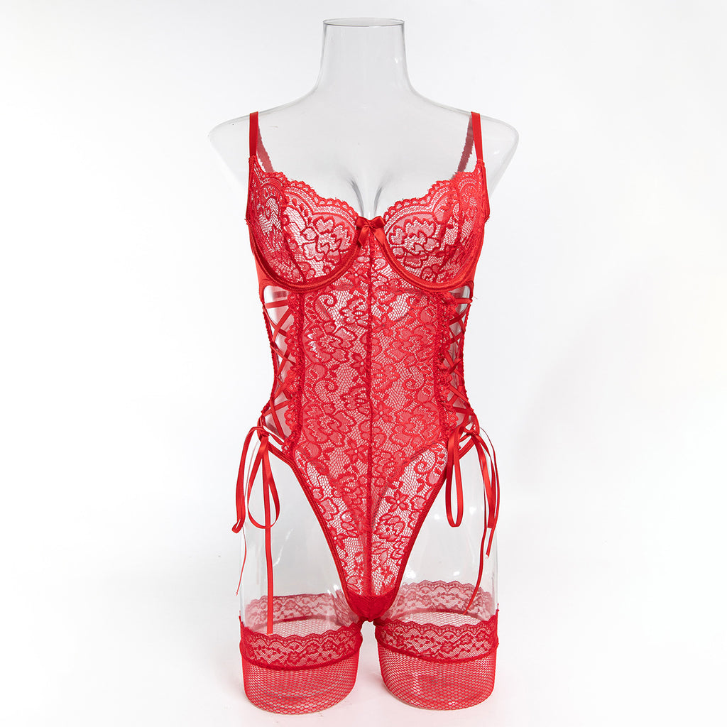 Women's Bodysuit with Lace Trim, Skin-Friendly, Adjustable Elastic Straps teemdrop