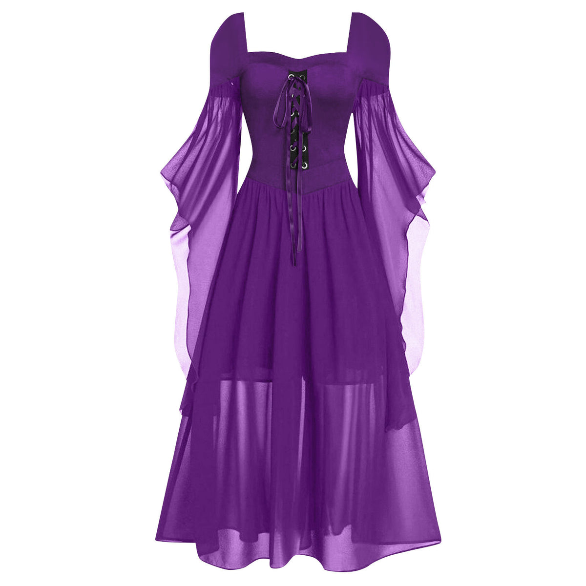 Witch Style Long Dress with Flare Sleeves