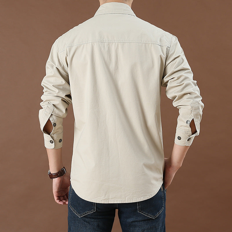 Men's Plus Size Solid Color Long Sleeve Work Shirt Loose Fit Casual Button-Down Shirt with Pocket teemdrop