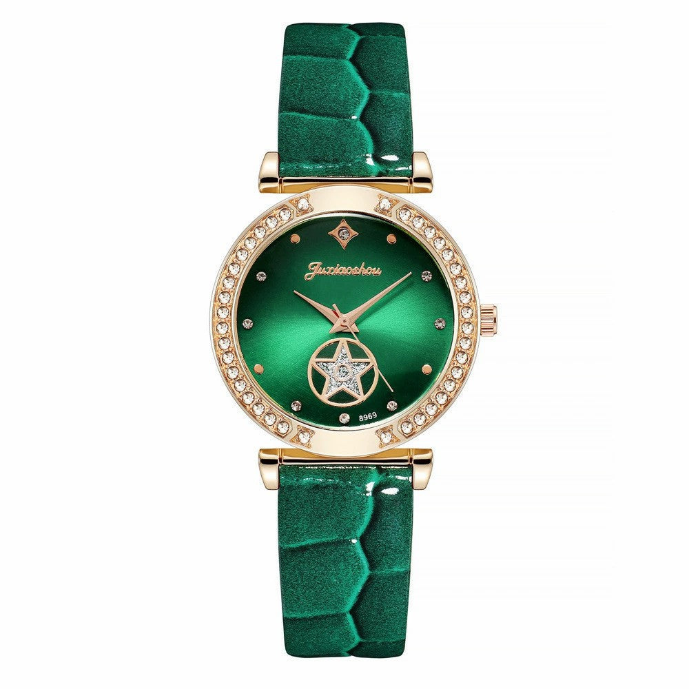 Simple Rhinestone Women's Quartz Watch with Imitation Leather Strap
