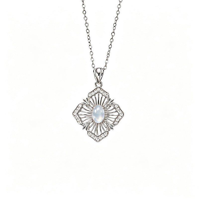 S925 Sterling Silver Natural Birthstone Geometric Pendant Necklace