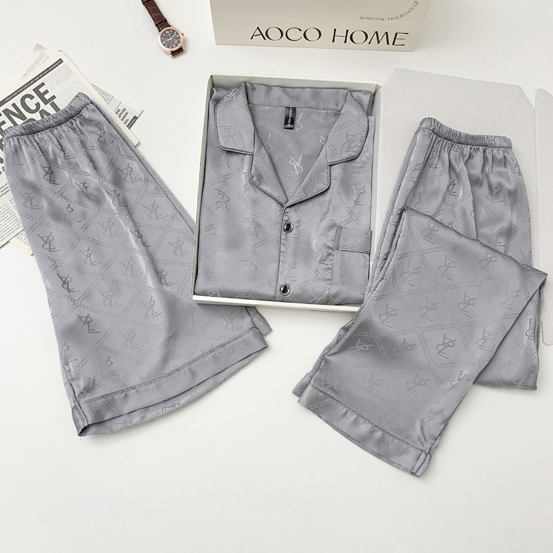 Men's silk three-piece pajamas