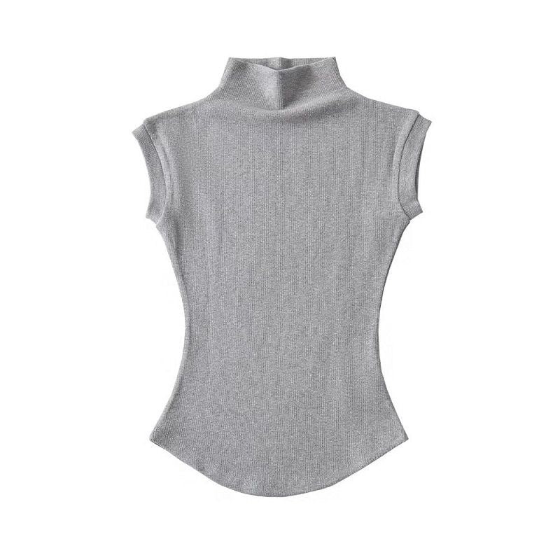 Women's Asymmetrical Half-Turtleneck Short Top Summer Sleeveless Slim Fit Solid Color teemdrop