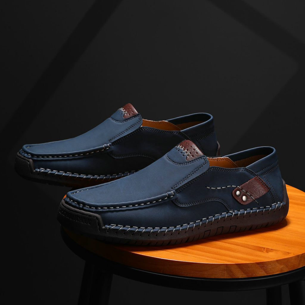Men's Hand-Stitched Super Fiber Slip-On Flat Casual Loafers teemdrop